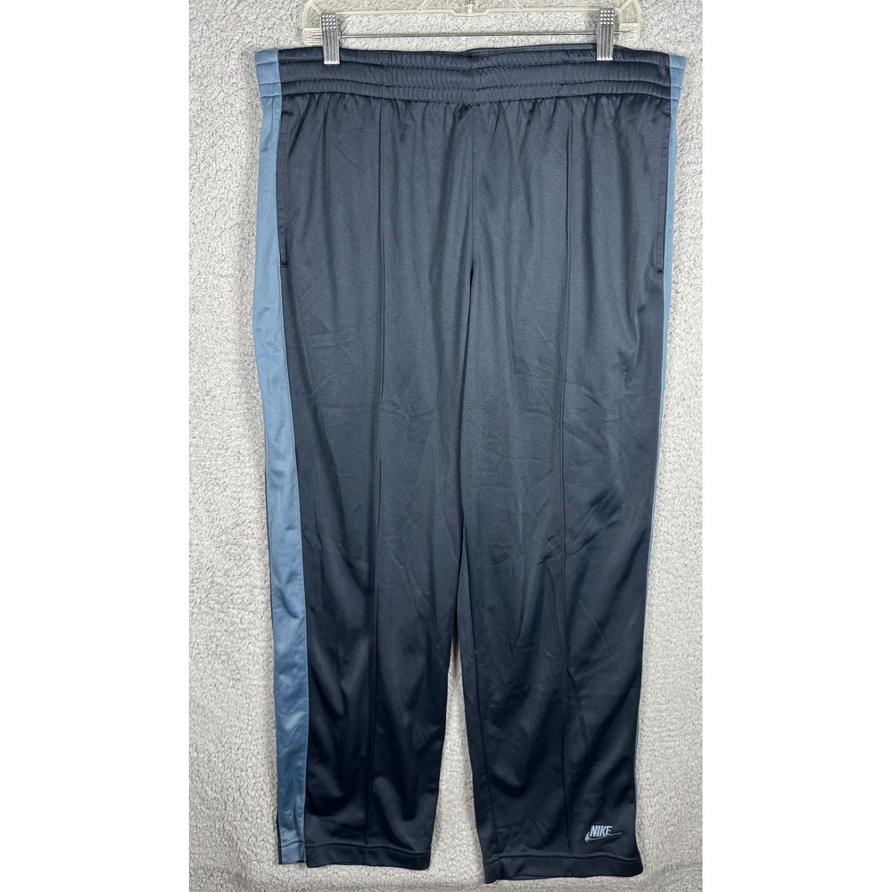 Nike Mens Track Pants Navy Blue Light Blue Side Stripe Medium Baggy Y2K